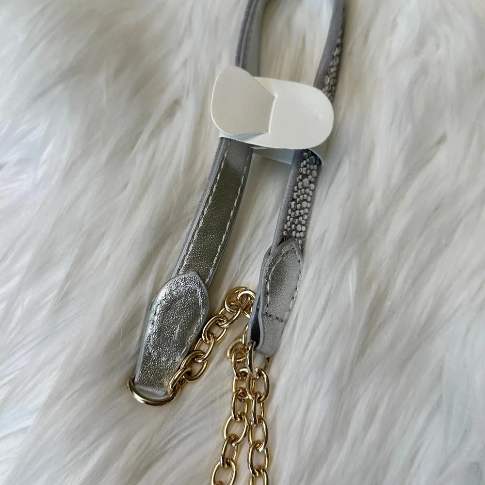 Larroude Heartbreaker Crossbody Bag In Crystal and Light Gray Vegan Suede NWT - Picture 12 of 14